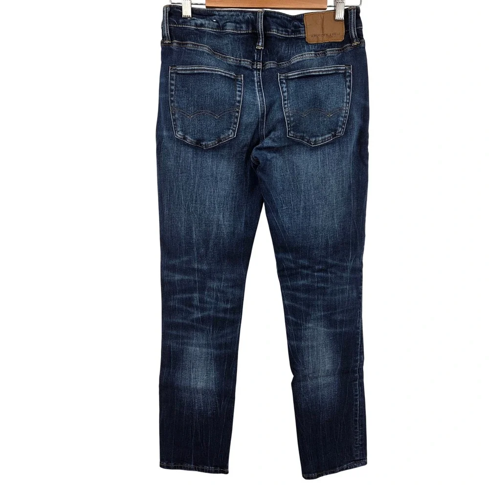 American Eagle Cozy Airflex+ Slim Jeans 30x32 Dark Wash Distressed Denim